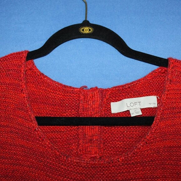 LOFT Petites Short Sleeve Sweater - MP - Red Orange Knit with Sparkle - Picture 4 of 7